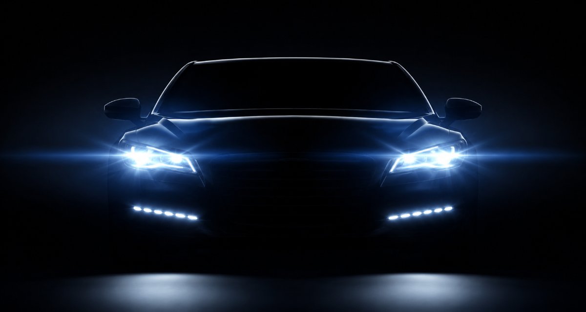 Carro esportivo com LEDs neon à noite